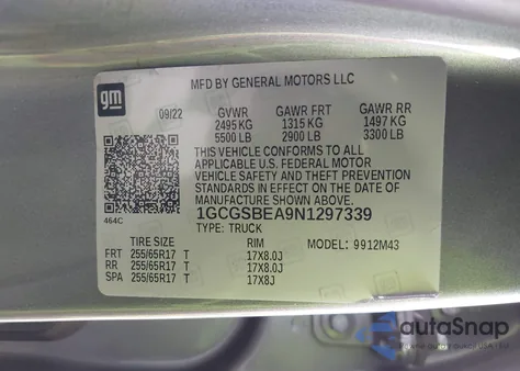 2022 Chevrolet Colorado 2Wd Short Box Wt z USA, uszkodzony, nr VIN 1GCGSBEA9N1297339